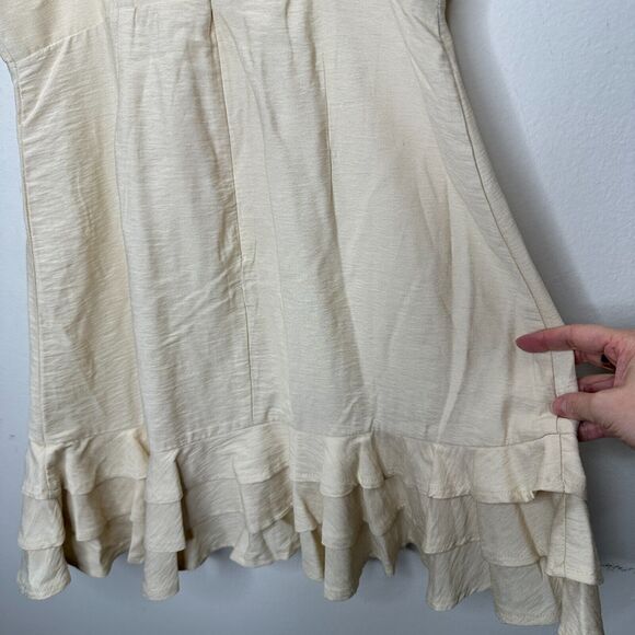 Saints + Secrets Creamy Beige Structured Bodice Tiered Ruffle & Hem Mini Dress M - Picture 6 of 14